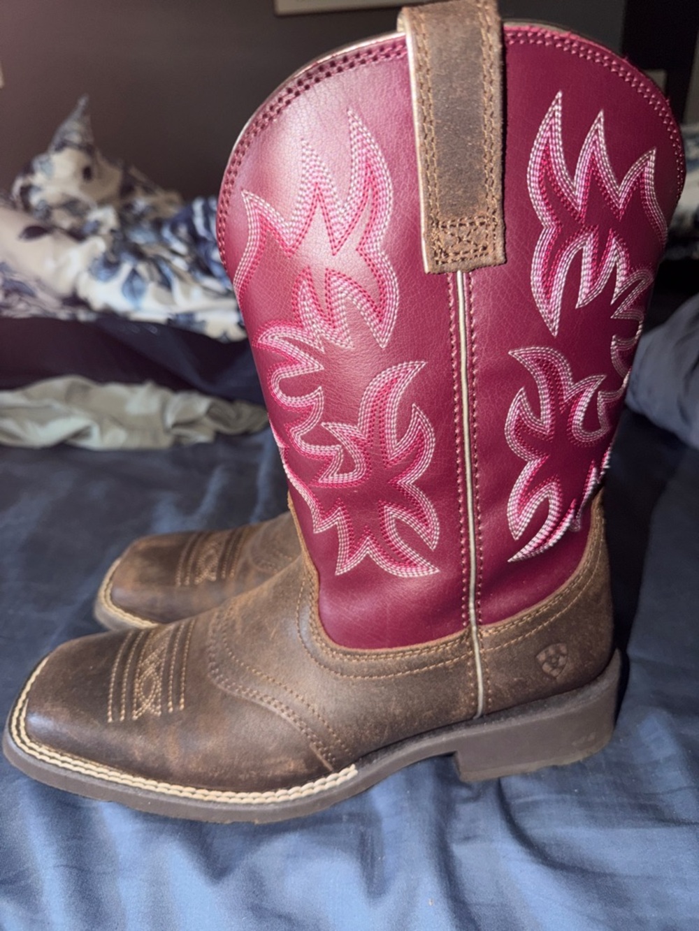 Ariat Brown Footwear with Pink Shaft Cowboy Boots - Picture 5 of 7